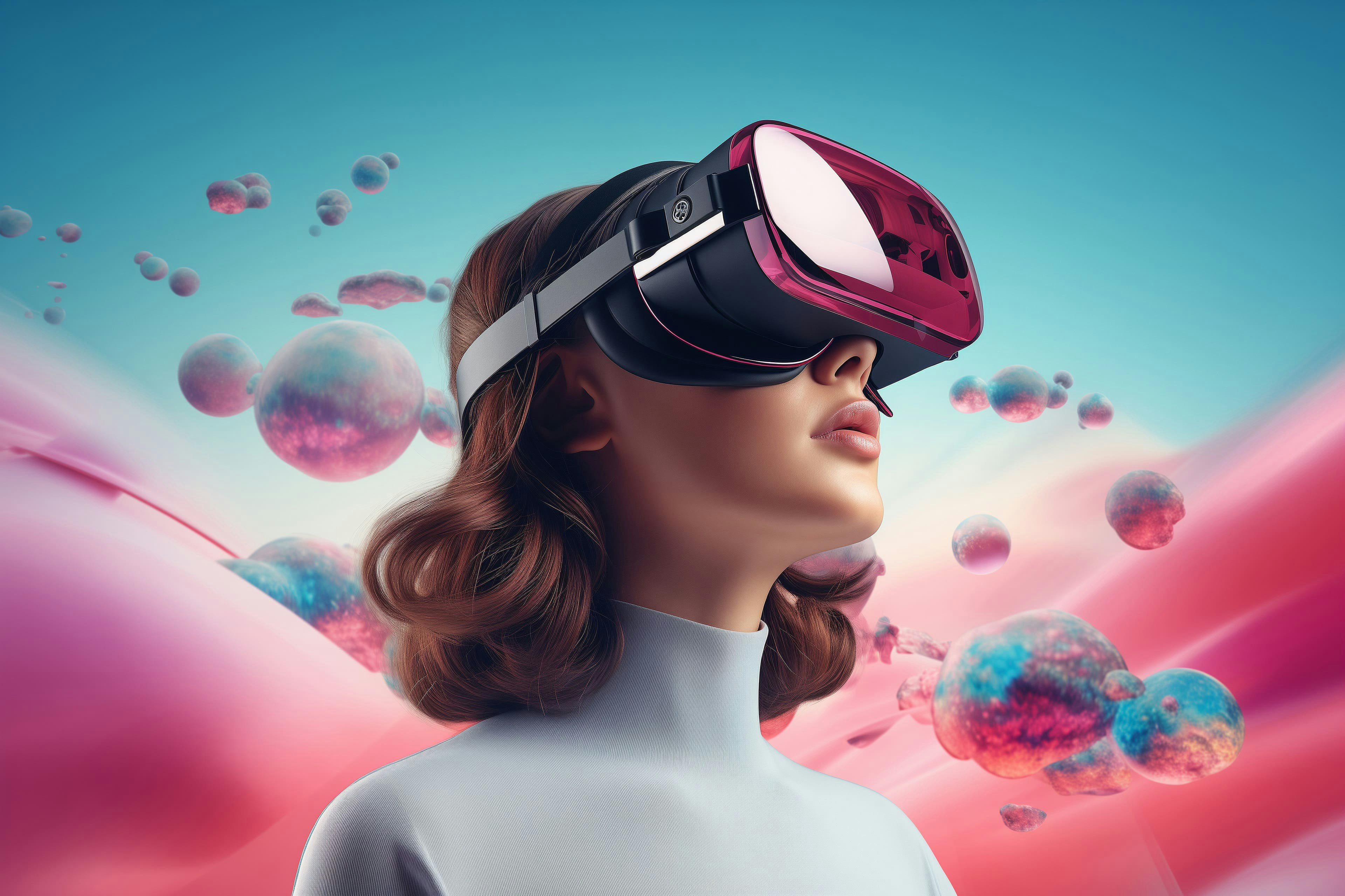 Ragazza con occhiali smart in un ambiente ispirato alla realtà aumentata – simbolo dell’interazione tra tecnologia e creatività umana