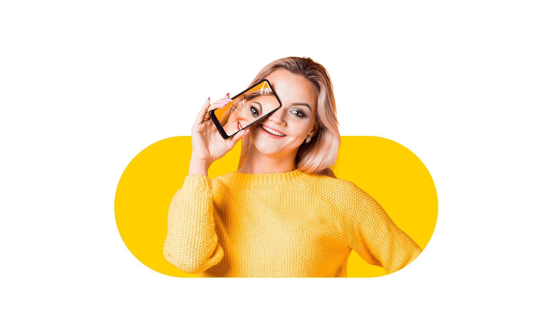 Girl in yellow with a mobilephone in hand